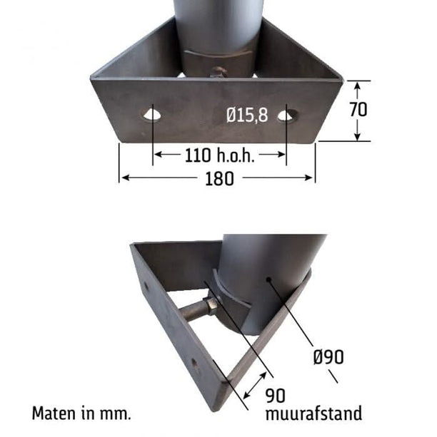 AlarmsystemExpert.nl Camera mast 3 meters Ø 90mm with stainless steel wall brackets