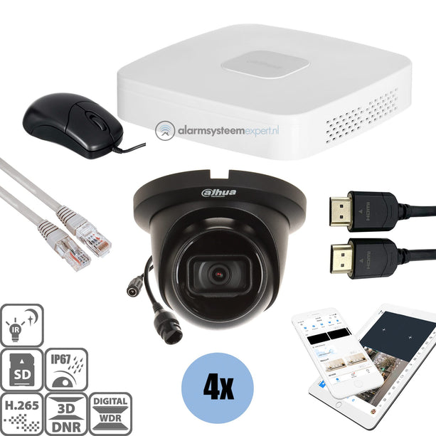 Dahua Black Kit 4x Turret 8 Mp + Rekorder & Verkabelung