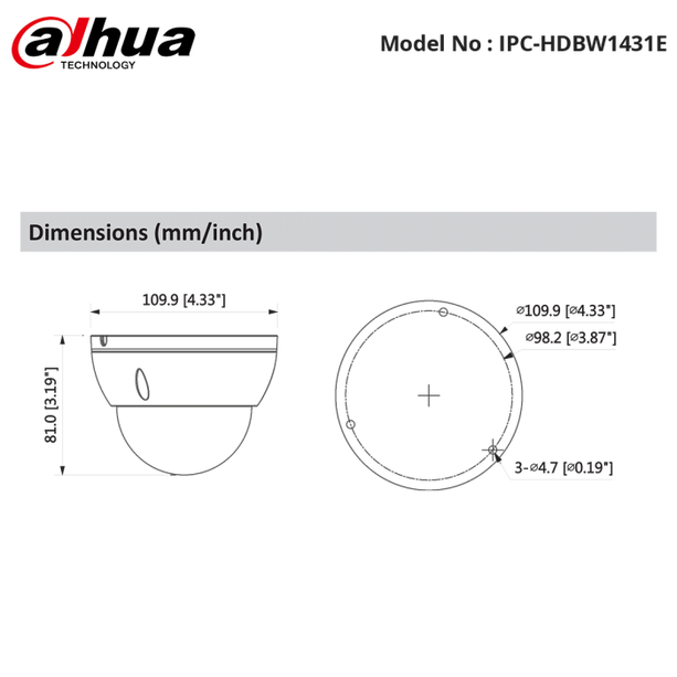 Dahua IPC-HDBW1430DE-SW 4 MP WiFi Fixed Dome Micro SD