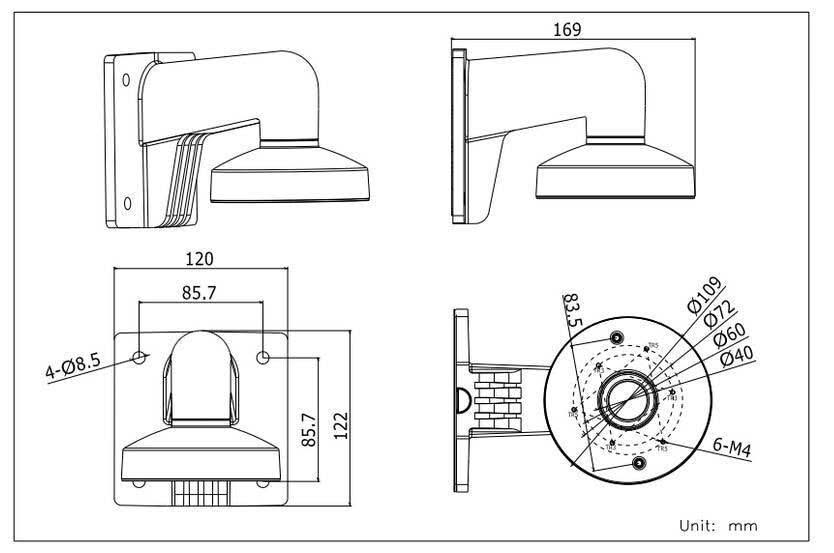 Hikvision DS-1272ZJ-110 support mural en aluminium
