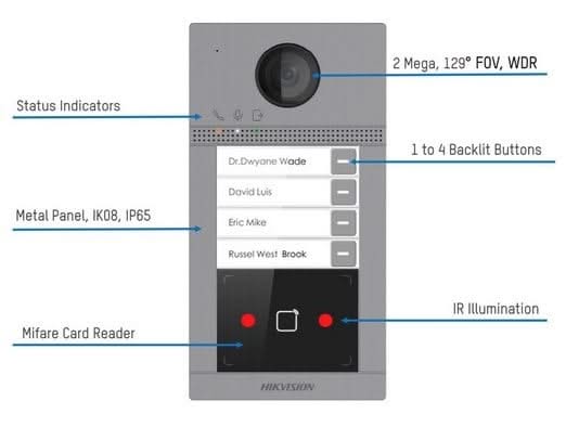 Alarm SystemExpert.co.uk Alarm SystemExpert.co.uk DS-KV8413-WME1/FLUSH Flush-mounted 4 bell pushers IR illumination PoE 12v