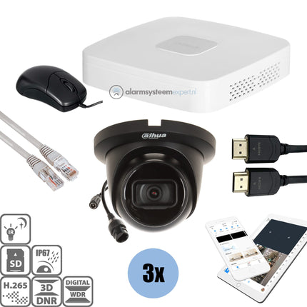 Dahua Black Kit 3x Turret 8 Mp + Recorder & Bekabeling