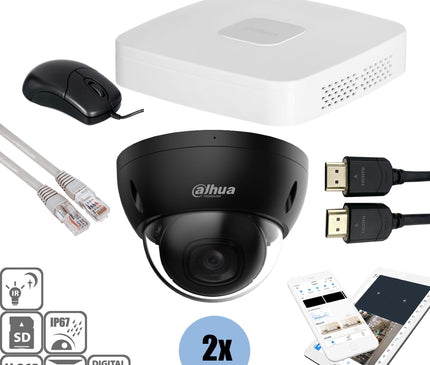 Dahua Dahua Black Kit 2x Dome 8MP + Rekorder & Verkabelung
