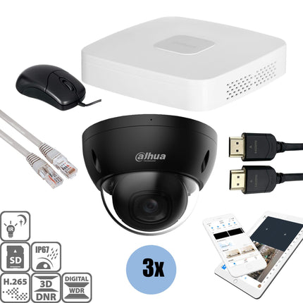 Dahua Dahua Black kit 3x Dome 8MP + Recorder & Bekabeling