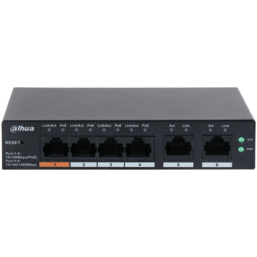 Dahua Dahua DH-CS4006-4ET-60, 4xPoE 100Mb poorten, Smart Switch, 2x Uplink Gigabit