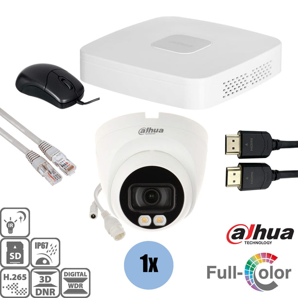 Dahua Dahua Set 1x Turret 4MP Full-Color + Recorder & Cabling