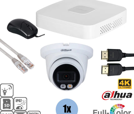 Dahua Dahua Set 1x Turret 8MP 4K Voll-Farbe + Recorder & Verkabelung