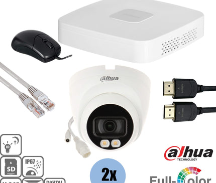 Dahua Dahua Set 2x Turret Full-Color 4MP + Recorder & Cabling