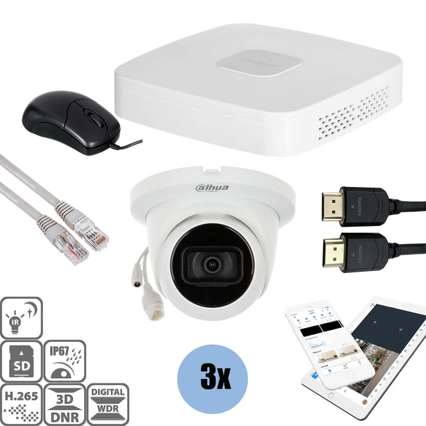 Dahua Dahua Set 3x Turret 4MP + Recorder & Cabling