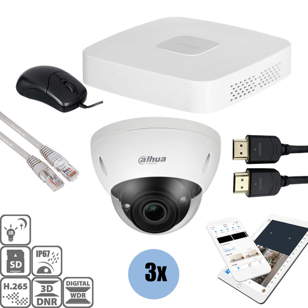 Dahua Set 3x Dome 4MP + Recorder & Bekabeling