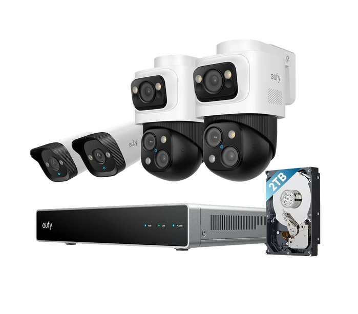 Eufy Security Kamera-Set; PoE-Recorder, 2x Bulletcam und 2x PTZ-Kamera