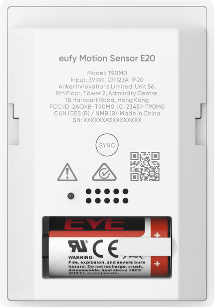 Eufy Eufy Motion Detector E20 Wireless Pet Friendly Wall Mount White (Détecteur de mouvement sans fil pour animaux de compagnie)