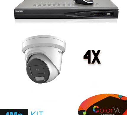 Hikvision Colorvu Set 4x Turret 4MP Recorder + Bekabeling