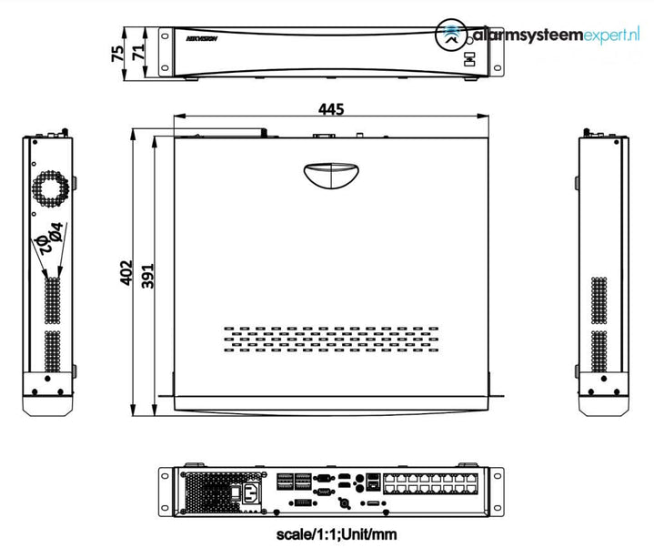 Hikvision DS-7716NXI-I4/16P/S AcuSense NVR 16 kanaals 4K recorder, tot 12mp, 4x SATA, 16x PoE