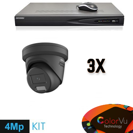 Hikvision Hikvision Colorvu Set 3x Turret 4MP Recorder + Cabling