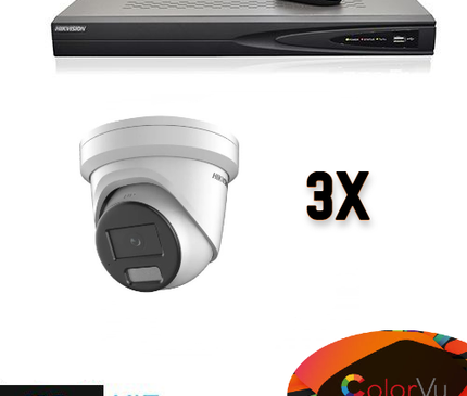 Hikvision Hikvision Colorvu Set 3x Turret 4MP Recorder + Cabling
