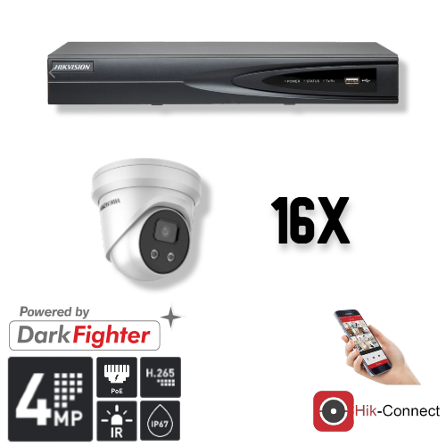 Hikvision Hikvision Set 16x Turret 4MP + Recorder & Bekabeling