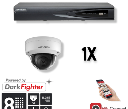 Hikvision Hikvision Set 1x Dome 8MP + Recorder & Cabling