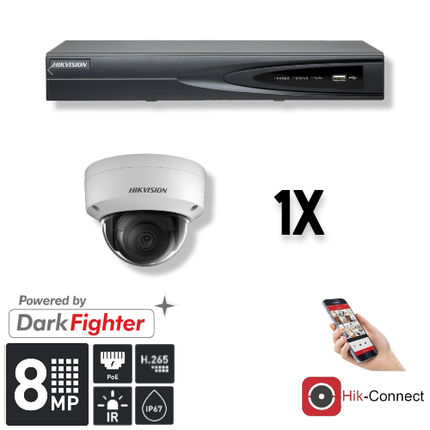Hikvision Hikvision Set 1x Dome 8MP + Recorder & Cabling