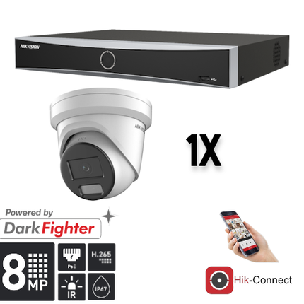 Hikvision Hikvision Set 1x Turret 8MP + Recorder & Cabling