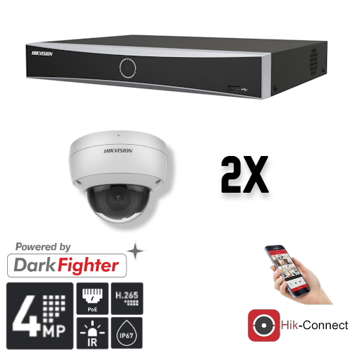Hikvision Hikvision Set 2x Dome 4MP + Enregistreur & Câblage