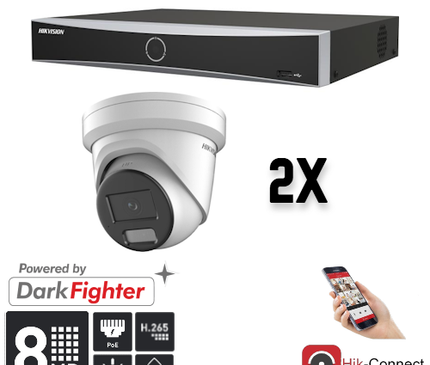 Hikvision Hikvision Set 2x Turret 8MP + Recorder & Bekabeling
