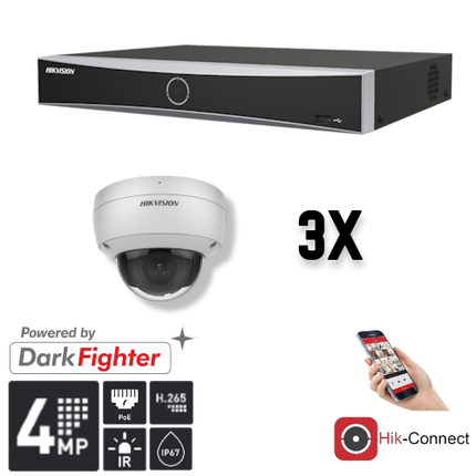 Hikvision Hikvision Set 3x Dome 4MP + Recorder & Bekabeling