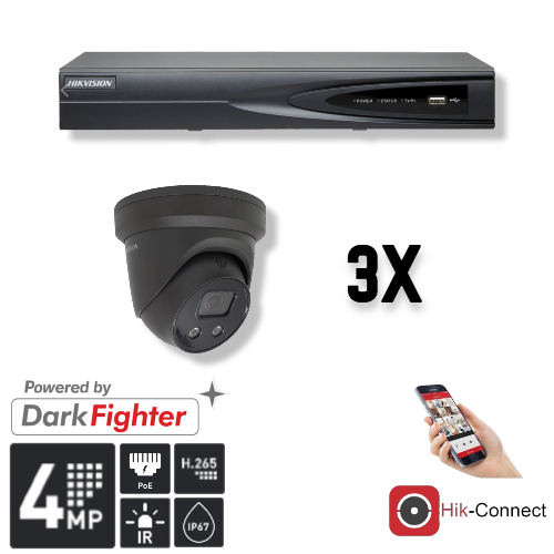 Hikvision Hikvision Set 3x Turret 4MP + Recorder & Cabling