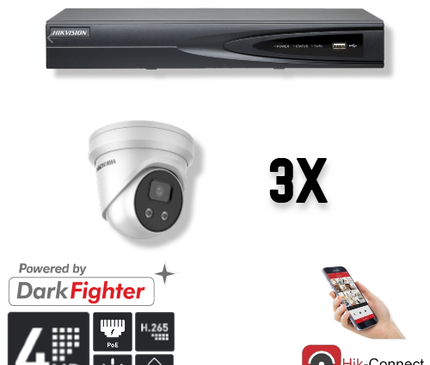 Hikvision Hikvision Set 3x Turret 4MP + Recorder & Cabling