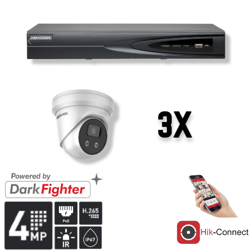 Hikvision Hikvision Set 3x Turret 4MP + Recorder & Cabling