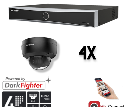 Hikvision Hikvision Set 4x Dome 4MP + Enregistreur & Câblage