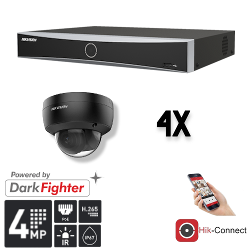 Hikvision Hikvision Set 4x Dome 4MP + Enregistreur & Câblage
