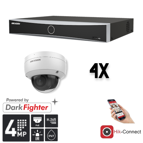 Hikvision Hikvision Set 4x Dome 4MP + Enregistreur & Câblage