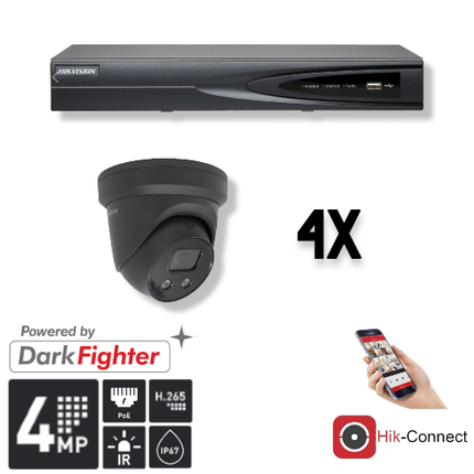 Hikvision Hikvision Set 4x Turret 4MP + Recorder & Cabling