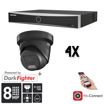 Hikvision Hikvision Set 4x Turret 8MP + Recorder & Cabling