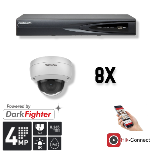 Hikvision Hikvision Set 8x Dome 4MP + Enregistreur & Câblage