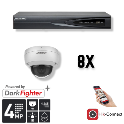 Hikvision Set 8x Dome 4MP + Enregistreur & Câblage