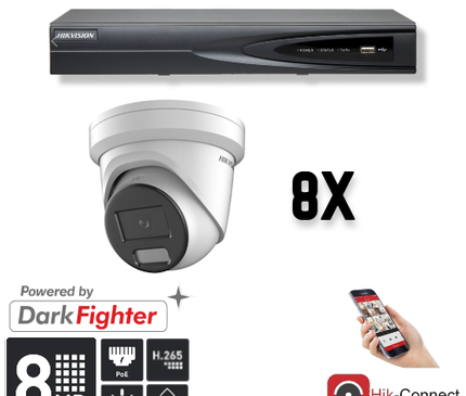 Hikvision Hikvision Set 8x Turret 8MP + Recorder & Cabling