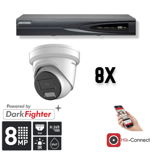 Hikvision Hikvision Set 8x Turret 8MP + Recorder & Bekabeling