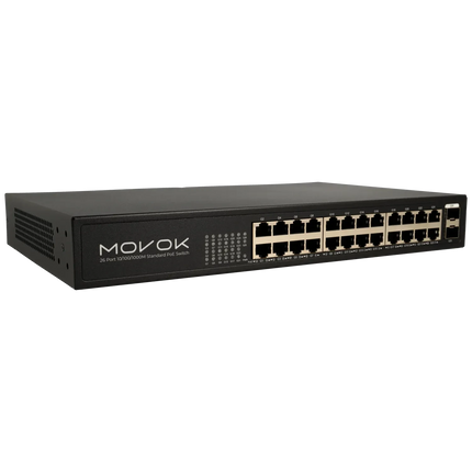 Movok 26 Poorts PoE Gigabit Switch, 24x PoE, 2x Uplink