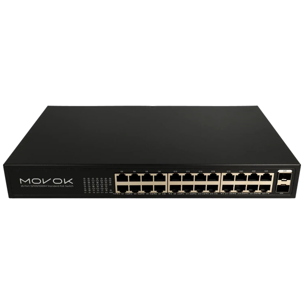 Movok 26 Poorts PoE Gigabit Switch, 24x PoE, 2x Uplink