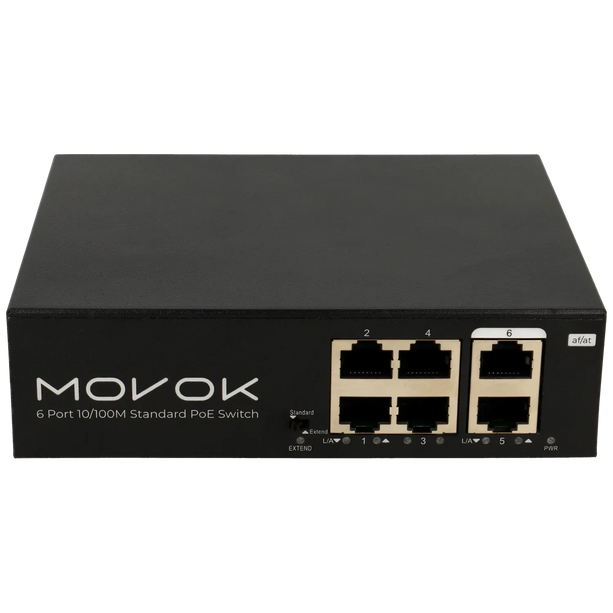 Movok Commutateur PoE 6 ports, 100Mb, 250m PoE
