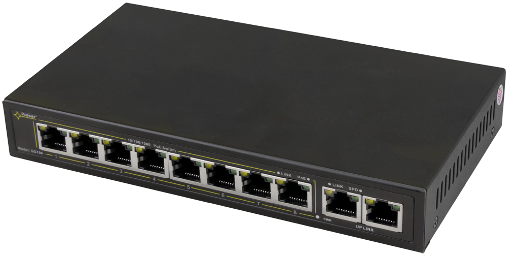 Pulsar SG108WP 8xPoE+ 2x uplink Gigabit switch 120W t.b.v Pulsar kast