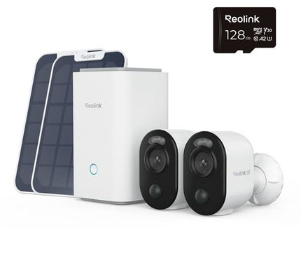 Reolink Reolink Home Hub1 met 2x Reolink B350 8MP camera's en 2x zonnepaneel, 1x 128GB Sd-kaart